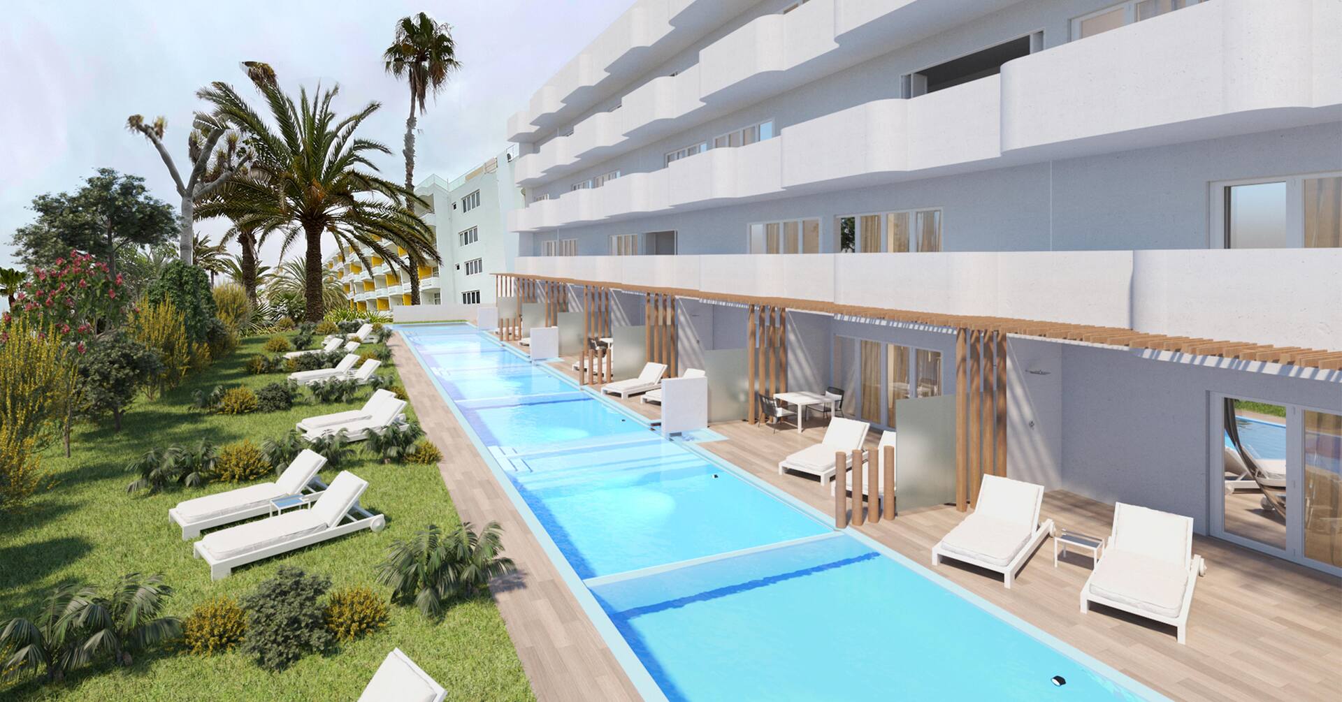 <p>Deluxe-huone, terassilta käynti jaettuun uima-altaaseen</p>