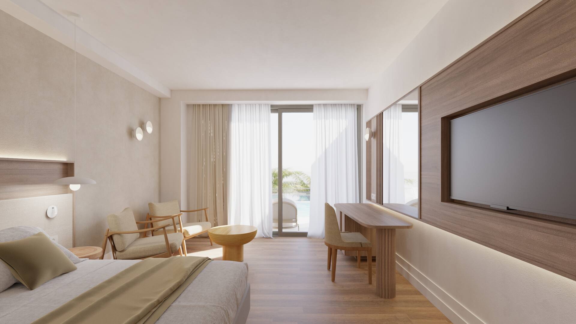 <p>Deluxe-huone, terassilla oma uima-allas (havainnekuva)</p>